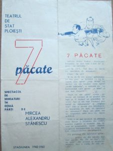 caiet program al spectacolului Șapte păcate, regia Mircea Alexandru Stănescu, premiera 08.03.1963