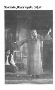 Roata – imagine din spectacolul Roata în patru colţuri (Squaring the Circle), Teatrul Municipal - Turda -23.12.1971, sursa foto: Revista Teatrul azi, nr. 1,2/1999, pp.34-35