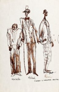 Schiţă pentru costumele spectacolului Maestrul şi Margareta de Mihail Bulgakov, regia Cătălina Buzoianu, Teatrul Mic