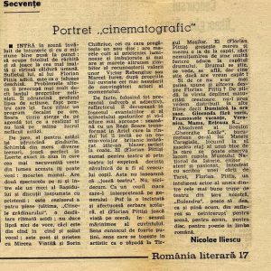 Articol scris de Nicolae Iliescu Portret „cinematografic” a lui Florian Pittiș, în ziarul România Literară, 1989