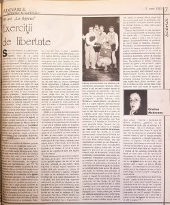 Cristina Modreanu, 10 ani „La țigănci”. Exerciții de libertate în „Adevărul literar și artistic”, anul XII, nr. 670, 17 iunie 2003, p. 7